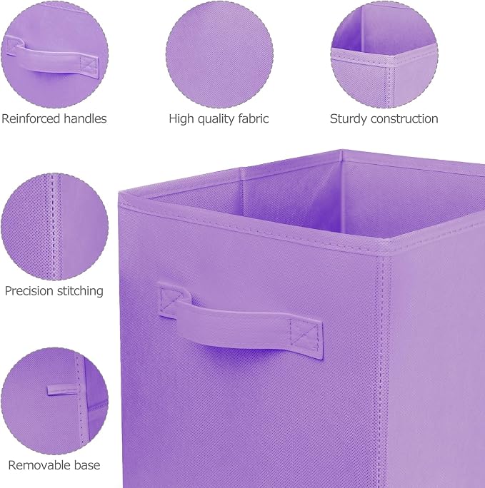 3 Pcs Storage Cubes, 10.5 Inch Collapsible Storage Bins, Fabric Foldable Bins for Organization, Durable Storage Bins for Closet, Shelves, Offices (Light Purple)