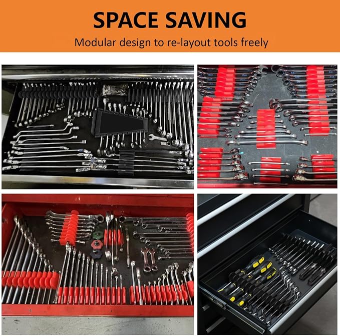 52 Pcs Modular Wrench Organizer for Tool Drawer with Metric & SAE Labels | Custom-fit Tool Drawer Modular Organizer for Garage & Workshop, 6-42mm/SAE Wrench Holder for Easy Grab, Gift for Mechanic