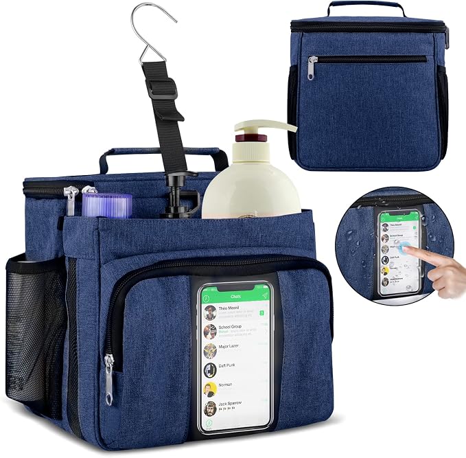 Bukere Portable Shower Caddy College Dorm Room Essential, Shower Caddy Tote Bag for Student, Girl, Women, Men, Separate Compartment, Large Capacity, Quick Dry Mesh Base for Travel, Gym, Camp