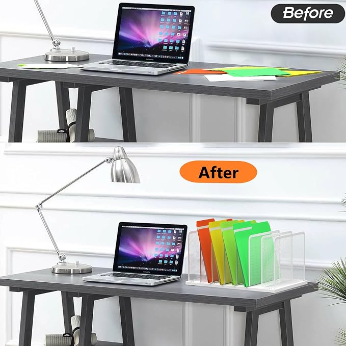 Kuntine.B 7-SectionUpright Desk File Organizer White 2 Pack | Vertical, Mesh, Metal, Assembly, Stability, Sturdiness, Organization, Standing
