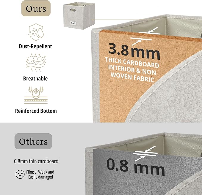 DECOMOMO Felt Storage Bins, 13x15x13 Storage Cube Bins with Labels | 4 Pack Storage Baskets for Shelves, Kallax (Beige)