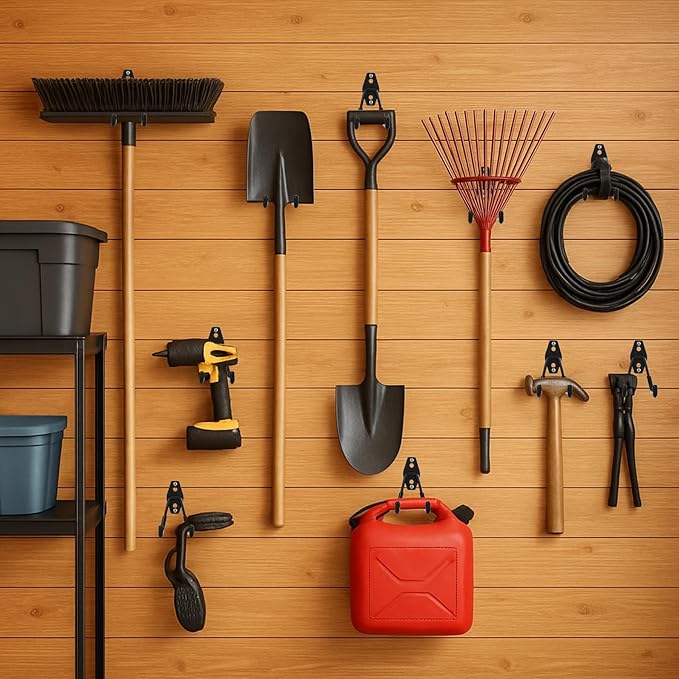 4 Pack Garage Hooks Heavy Duty, Garage Tool Organizer Wall Mount | Utility Organizer, Steel Utility Storage Hooks for Ladders, Garden Tools, Bike, Ropes, Bulk Items