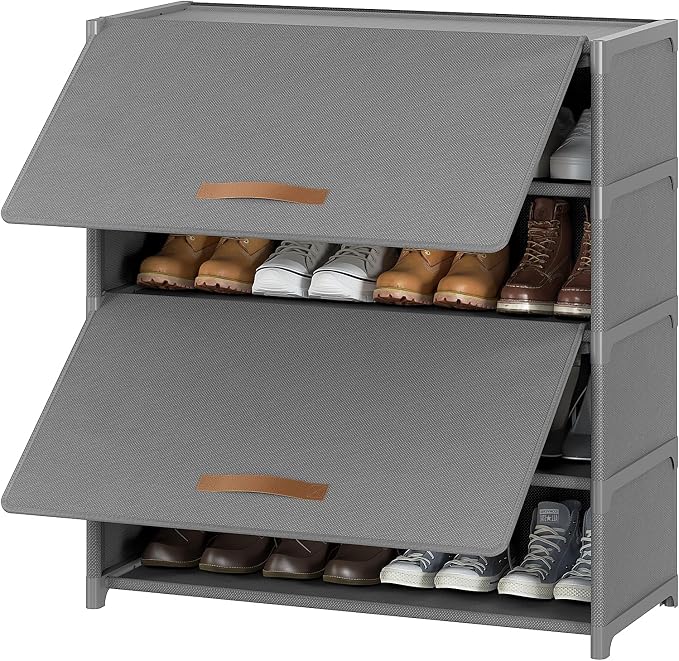 5 Tier Shoe Cabinet with Door, 20-Pair Storage, Grey | Ideal for daily family use. Door keeps shoes dust-free. Stops pets from chewing. Simple tool-free install.