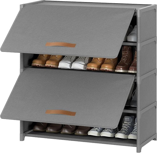 5 Tier Shoe Cabinet with Door, 20-Pair Storage, Grey | Ideal for daily family use. Door keeps shoes dust-free. Stops pets from chewing. Simple tool-free install.