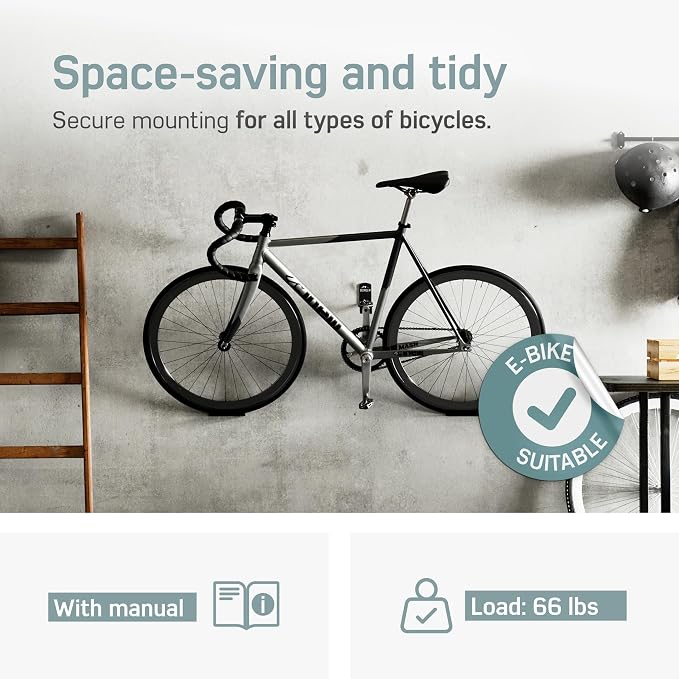 Borgen Wall Mount Pedal Hook for E-Bike & MTB - White | Sturdy support brackets and wall protection pads keep your bike secure, ideal for garage or shed storage indoors safely.