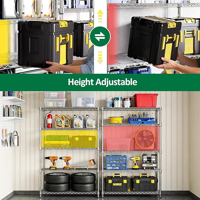 IZEUK 5-Tier Metal Storage Shelving Unit, Heavy Duty Chrome Wire Rack, Adjustable Shelves, 1750 lbs, 17.7" D x 47.2" W x 72.3" H, Garage Storage, Kitchen Pantry Organizer, Basement & Laundry Shelf