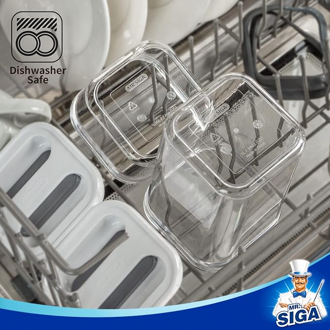 MR.SIGA 4 Pack Airtight Food Storage Container Set for Pantry Organization | One-handed leak proof lids, BPA Free, stackable and space saving, 1.0 L( 33.8 oz), Medium, white