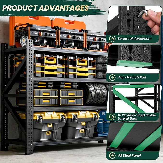 Heavy Duty Garage Storage Shelves 8000LBS Capacity, 67" Wide Metal Shelving Unit, 4-Tier Adjustable Industrial Rack for Warehouse Basement Shop, 67" W x 24" D x 63" H