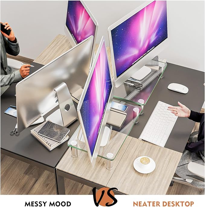 Hemudu 2 Pack Computer Monitor Riser with Height Adjustable Multi Media Desktop Stand for Flat Screen LCD LED TV, Laptop/Notebook/Xbox One