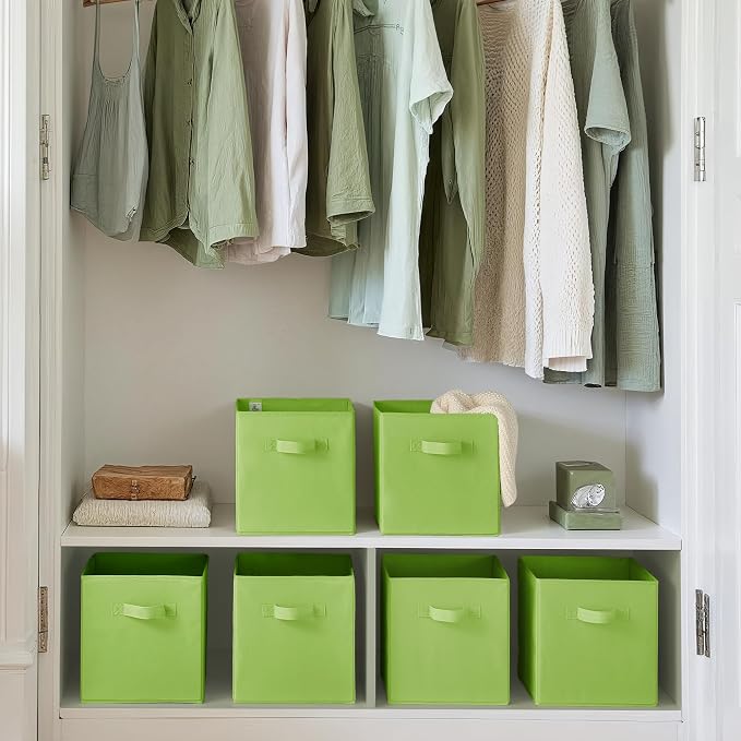 GRANNY SAYS Cube Storage Bins, 11 Inch 6 Pack Cube Storage Organizer, Foldable Fabric Storage Bins with Handle, Storage Baskets for Shelves, Closet, Light Green