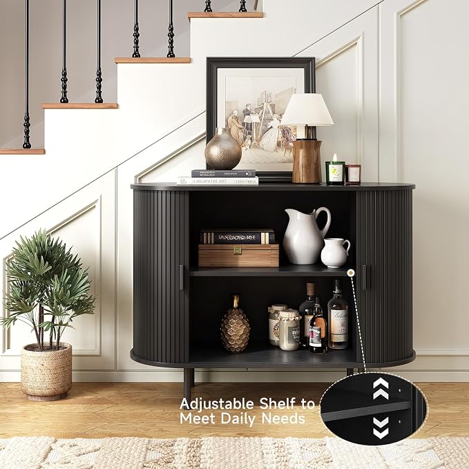 40" Sideboard Buffet Cabinet with Storage, Storage Cabinet with Sliding Door & Adjustable Shelf, Modern Accent Coffee Bar Console Table for Kitchen, Entryway, Black