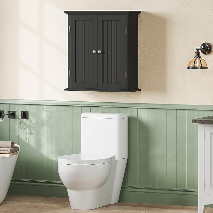 ChooChoo Bathroom Wall Cabinet with 2 Doors, Over The Toilet | 8.8"D x 21.1"W x 24"H, Medicine Cabinet, Adjustable Shelves, Cupboard, Black