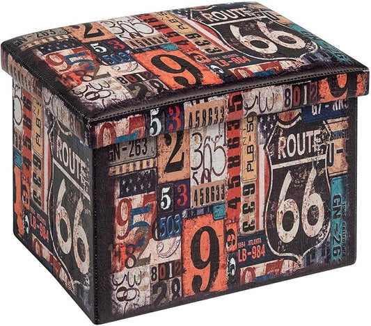 B FSOBEIIALEO Route 66 Storage Ottoman Bench, Faux Leather Foot Rest Seat for Living Room, Storage Organizer 16.54"x12.6"x12.6"