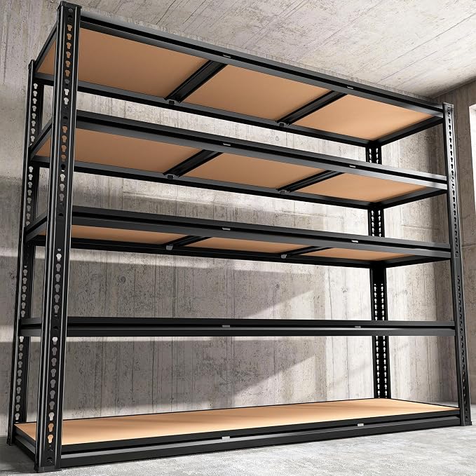 48" W Garage Shelving, Garage Storage Shelves Heavy Duty 3000LBS, 5 Tire Adjustable Metal Shelving Unit Industrial Shelving for Warehouse, Pantry, Closet, Kitchen, 72" H x 48" W x 18" D, Black