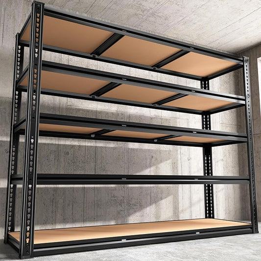 48" W Garage Shelving, Garage Storage Shelves Heavy Duty 3000LBS, 5 Tire Adjustable Metal Shelving Unit Industrial Shelving for Warehouse, Pantry, Closet, Kitchen, 72" H x 48" W x 18" D, Black