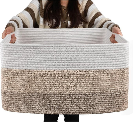 OIAHOMY Large Blanket Basket, 22”x17”x12” Laundry Baskets, Nursery Blanket Storage Living Room, Toy Storage With Handle, Rectangle Woven Baskets-Gradient Yellow