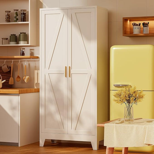 61" H White Storage Cabinet,Metal Pantry Cabinets with Doors,Tall Cabinet,Kitchen Pantry Storage Cabinets