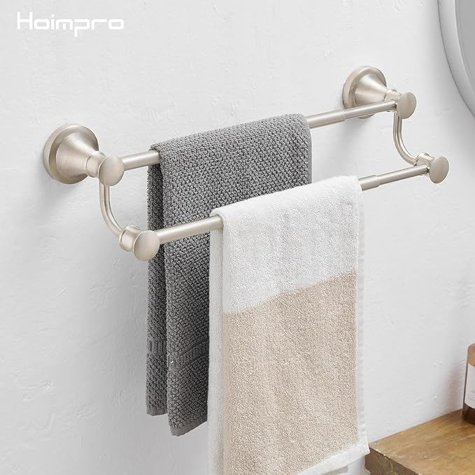 Hoimpro Double Towel Bar Towel Rack for Bathroom Wall Mount Brushed Nickel | Adjustable 16-26 In,Wall Mounted Towel Holder, Stainless Steel, Rustproof, Towel Bar Rod Hanger Hardware Accessories Hotel