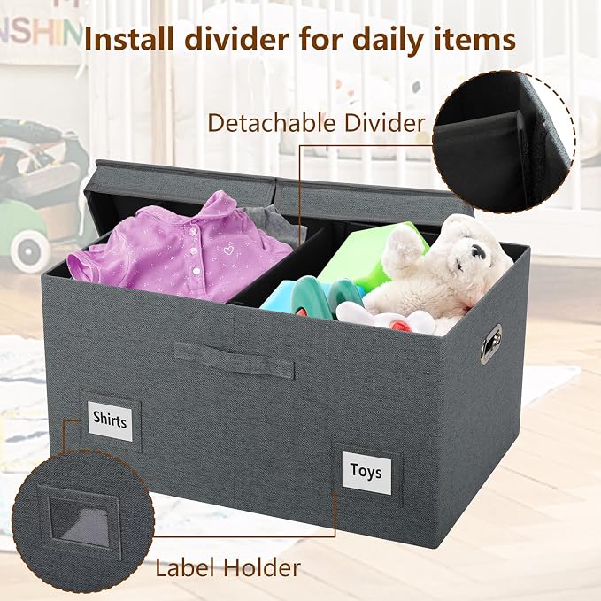 Graciadeco 75 Quarts Extra Large Decorative Storage Bins with Lids, 3 Packs Dark Gray Collapsible Storage Bins with Lids, Stackable Storage Bins Decorative Box Storage With Lid Extra Large | 75 Quarts 3 Pack Dark Gray Collapsible Stackable Linen Fabric...