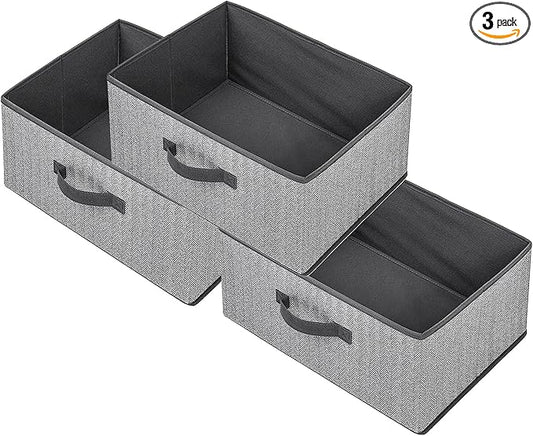 Storage Baskets, 15.7 Inch Woven Fabric Bins, Storage Cubes with Reinforced Handles, Organizer Bins for Closet Shelves, Foldable, for Toys, Clothes (3PCS/Grey-15.7*11*7.8inch)