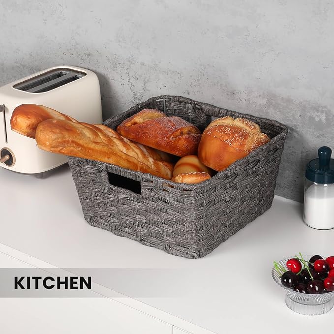 2-Pack Plastic Wicker Storage Baskets for Bathroom, 12"x12"x6", Dark Grey | onlytak woven storage bins for shelves, toilet paper, closet, and home organizing – stackable, durable.