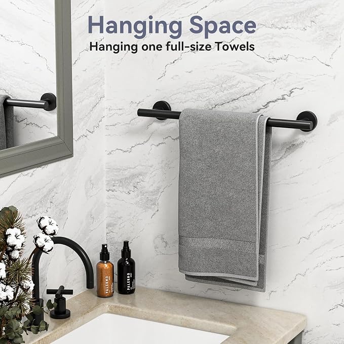 2 Pack Matte Black Towel Bar, 18 Inch Bathroom Towel Rack | Towel Holder Wall Mounted, Thicken SUS304 Stainless Steel Towel Rod Modern Home Decor (Total Length 20-Inch)