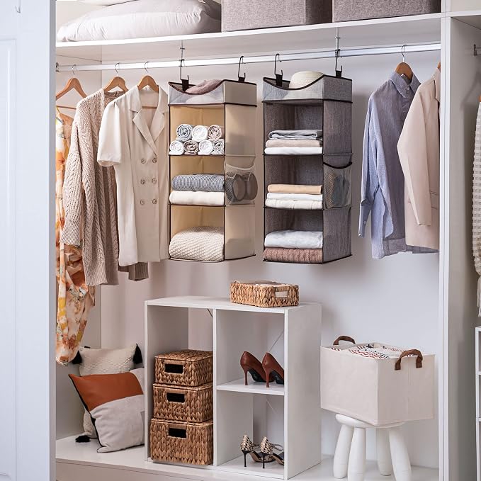StorageWorks Hanging Closet Organizer, 3-Shelf Shelves with Top Shelf, 12" W x 12" D x 35 ¼"H, Mixing of Brown and Gray