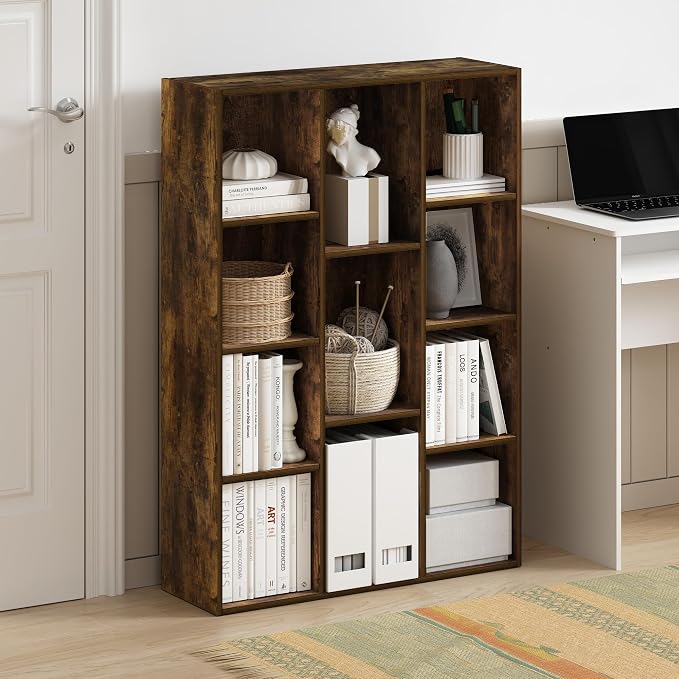 Furinno LUDER Book Shelf, 11-Cube Bookshelf, Reversible Bookcase, 9.4 x 29.1 x 41.7, Easy Assembly, for Living Room, Bedroom, Home Office, Amber Pine