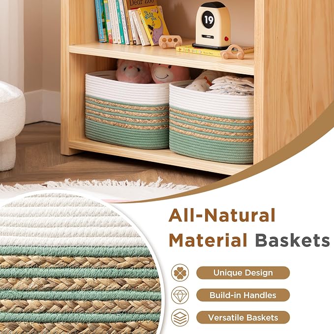 UBBCARE 2 Pack Baskets for Organizing, Woven Storage Baskets for Toys and Towel, Rectangle Cotton Rope Basket with Handles, 14''L x 8''W x9''H, Green