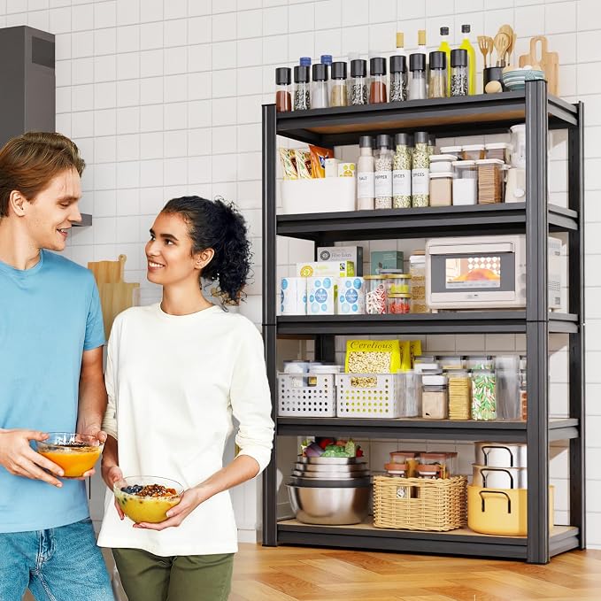 2 Pack Garage Shelving Heavy Duty Storage Shelves, Metal Adjustable Shelving Unit, Utility Garage Organizer Shelf for Basement, Pantry, Kitchen, Warehouse, 71.2" Hx35.4 Wx15.7 D, Black