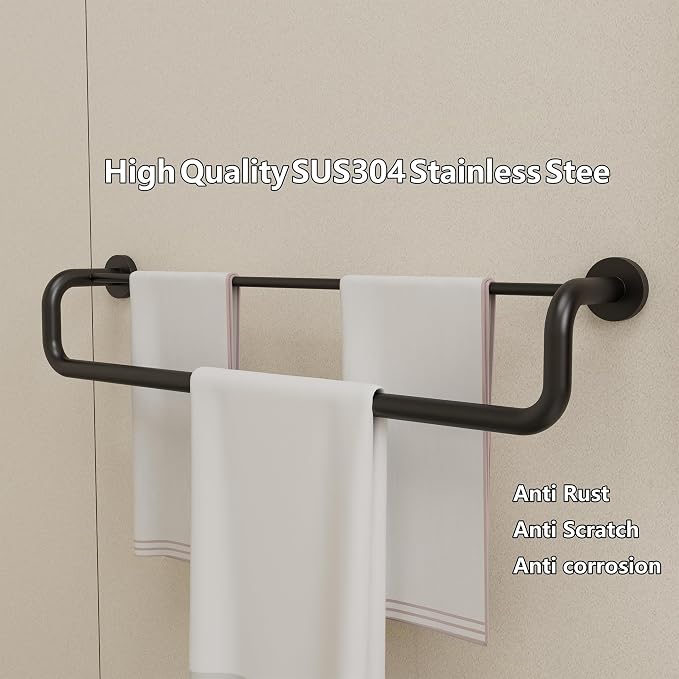 Double Towel Bar,Double Towel Rack for Bathroom,24 Inch Matte Black Towel Holder, Bath Towel Rack for Bathroom Wall Mounted,SUS304 Stainless Steel Easy to Install