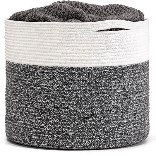 Goodpick Woven Blanket Basket Living Room, Toy Bin for Playroom, 45L | 15.8 x 15.8 x 13.8 In Toy Storage Basket for Nursery, Blanket Basket for Living room, Laundry Basket, Gray