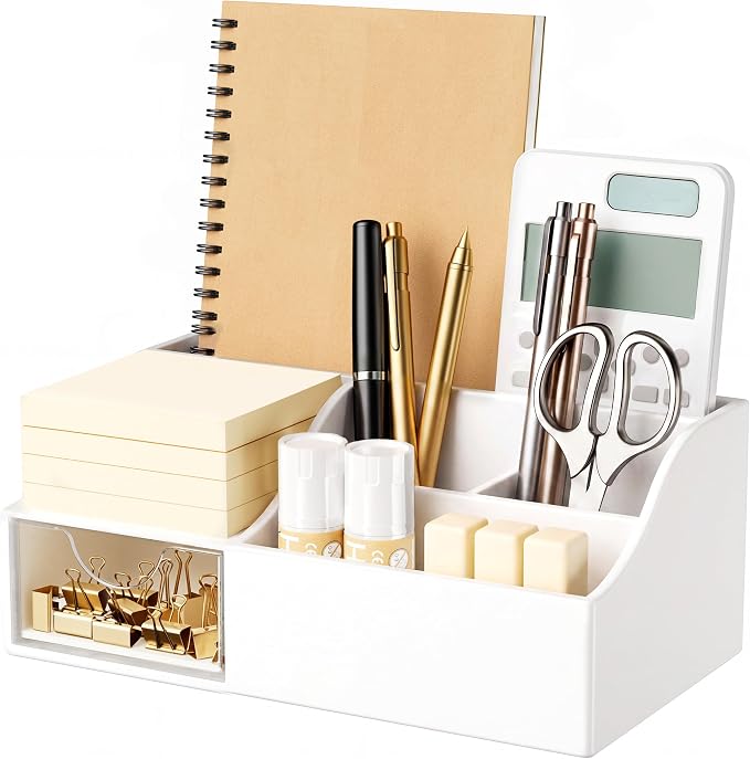HBlife Acrylic Desk Organizer with Drawer, Pen & Pencil Holder, Multifunctional Desktop Caddy for Office Supply and Organization