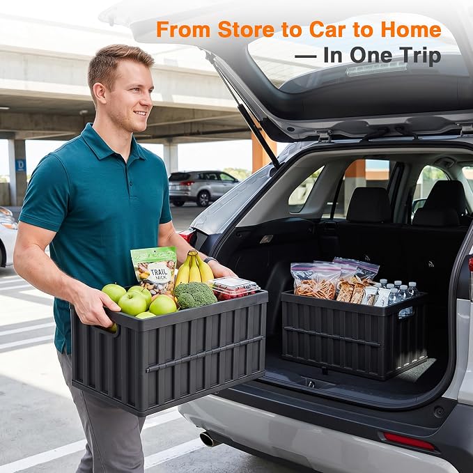 Citylife 64L Collapsible Storage Bins with Lids Plastic Storage Containers for Organizing Stackable Storage Box Large Heavy Duty Utility Crates, 4 Packs