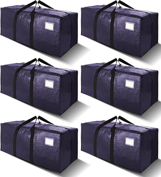 VELVETSURE Heavy Duty Extra Large Moving Bags W/Backpack Straps - Strong Handles & Zippers, Storage Totes For Space Saving, Fold Flat, Alternative to Moving Box and Storage Bin (Set of 6, Blue)