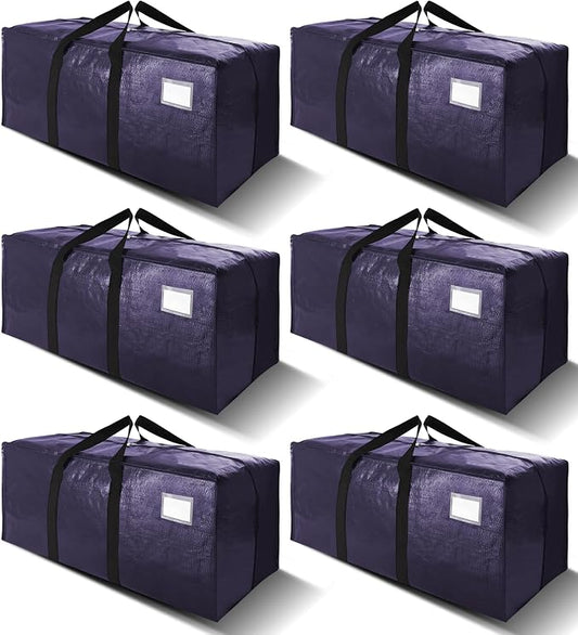 6 Pack Heavy Duty Extra Large Moving Bags W/Backpack Straps - Strong Handles & Zippers, Storage Totes For Space Saving, Fold Flat, Alternative to Box and Bin (40 gal, Blue)