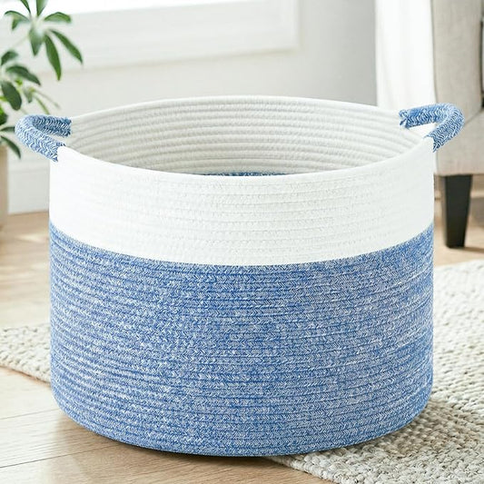 Artfeel 70L Large Cotton Rope Basket, Decorative Woven Blanket Storage for Living Room, Boho Toy Storage & Toy Box for Kids, Versatile Laundry Basket & Nursery Hamper for Blankets(DenimBlue)