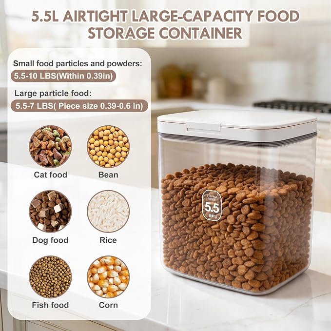 LEAWALK 5-7Lbs/5.81Qt/5.5L Airtight Dog Cat Food Storage Container and Pet Storage Bin BPA-Free. PET Clear Stackable Dog Treat Containers for Pet Food/Rice/Dry/Cereals/Flour/Sugar/Bread
