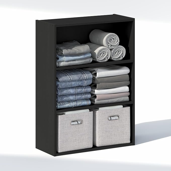 Furinno Reed Closet Organizers and Storage, 3-Tier Closet Organizer, Open Shelf Closet Storage, for Wardrobe, Bedroom, Living Room, Americano