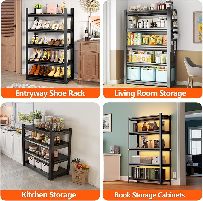 Garage Shelving, 3300 LBS Storage Shelves with Side Guard | 5-Tier Garage Storage Shelves,Adjustable Industrial Shelves with Thickened Double-Layer Posts for Garage 55×45.28×15.7in