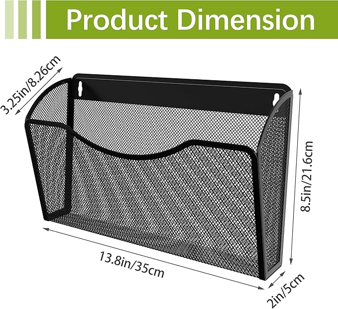 EasyPAG Wall File Organizer, Metal Mesh Hanging File Folder Holder for Letter/A4 Size Folders, Vertical Wall Mount Mail Sorter for Office Paperwork, Classroom, Black