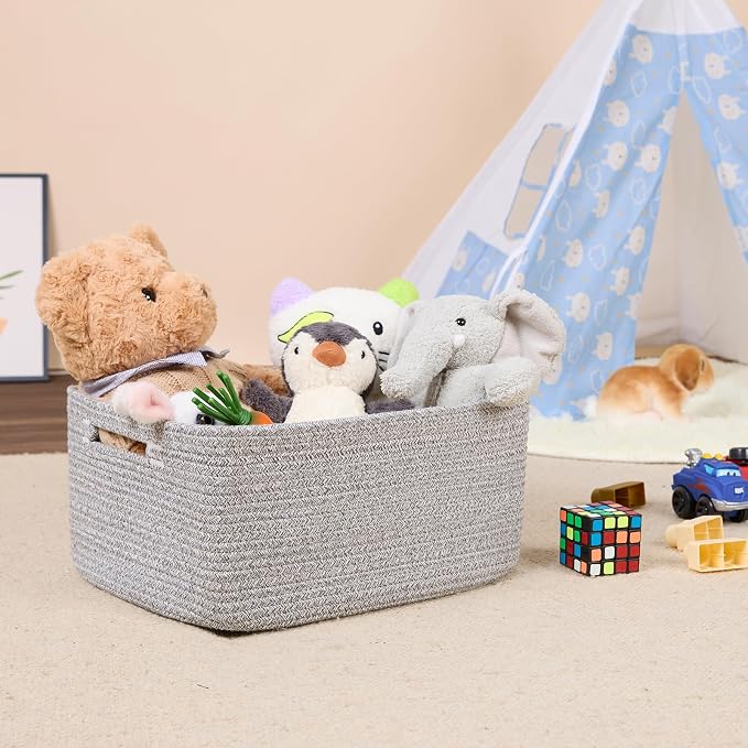 MiniArk Large Storage Baskets for Shelves, 17 x 13 x 7.5” Closet Organizers Bins for Clothes Blanket Towels, Baby Nursery, Toy Baskets Box, Woven Rope Baskets, 3 Packs Mixed Grey