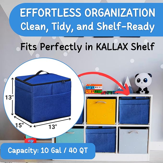 XL Toy Storage Organizer with Play Mat - Storage Bag/Box for Kids, Boys, Girls, Nursery, Playroom - Basket for Building Bricks/Blocks - Collapsible Fabric Cube Bin, 13"x13"x15"