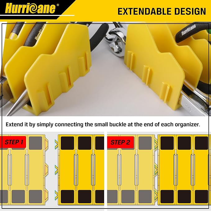 HURRICANE 2-Pack Plier Organizer Rack, 20-Slot Tool Box Organizer with Non-Slip Base, Extendable Drawer Storage for Pliers, Cutters & Hand Tools, Fits 3" High Drawers, Toolboxes and Workbenches