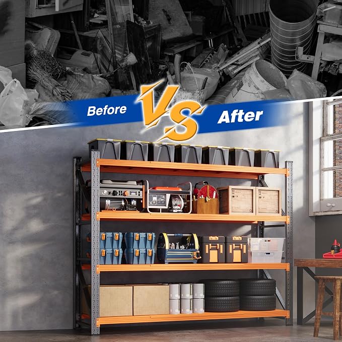 BYNSOE 78.8" W Storage Shelves 7000lbs Garage Metal Shelving Heavy Duty Garage Shelves Adjustable Storage Shelves for Industrial, Factory, (Black Orange, 78.8" W X 24" D X 78.8" H)