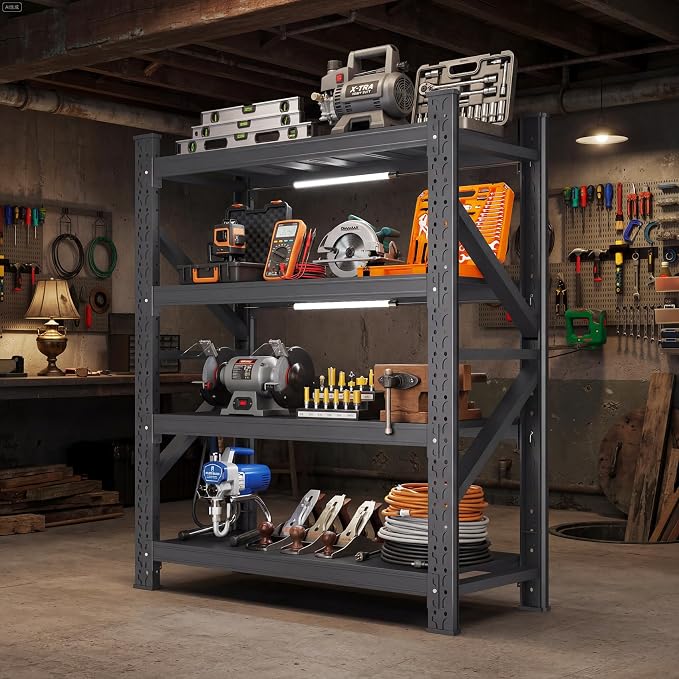 Heavy Duty 4-Tier Metal Garage Storage Shelving Unit | 5000 LBS Capacity, 69.6"H×59.8"W×23.6"D Rectangular Storage Rack for Garage, Warehouse & Basement