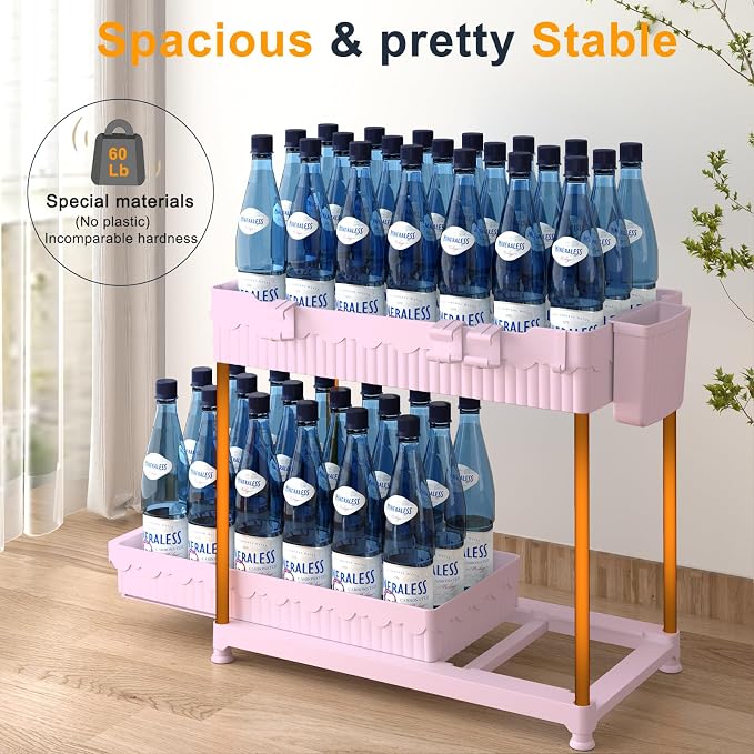Sevenblue 3 Pack Under Sink Organizers, 2-Tier Multi-Use Kitchen and Bathroom Organizers and Storage with Sliding Drawers, Bathroom Cabinet Organizer (Pink, 14.8 Inch) | Multi-use kitchen & bathroom storage, 14.8 inch pink cabinet organizer, space-savi...