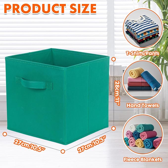 PowerKing Collapsible Storage Cubes, Farbic Storage Bins, Forest, 6 Pack | Sturdy, Lightweight, Easy Pull Handle, Closet & Shelf Organizer, Clothes and Toys Storage, 10.5'' x 11'' x 10.5''