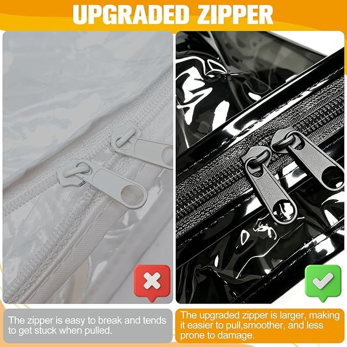 Kikerike Plastic Storage Bags with Easy-Glide Zipper, Pack of 6, Durable Clear Vinyl Zippered Storage Bags for Clothes Sweaters Comforters Blankets Sheets Bedding (15.7 x 13.8 x 3.9 Inch, Black)