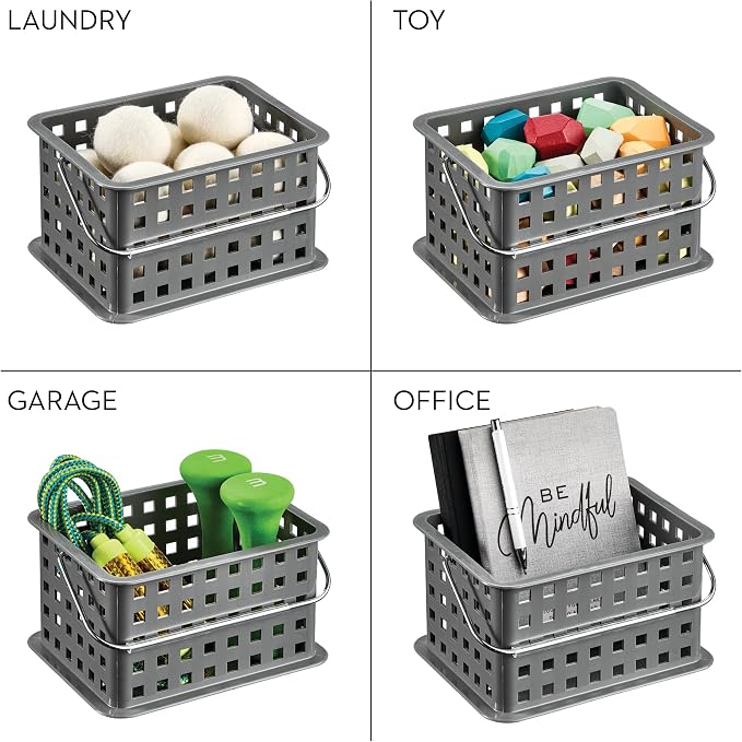 iDesign Stackable Shower Basket with Handle, Gray, Set of 3 | Made in USA, For Dorm or Bathroom